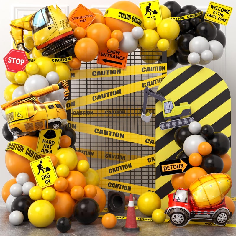SNLN 151Pcs Construction Party Decorations Birthday Supplies Construction Balloon Arch Caution Tape Caution Sticker Truck Foil Balloon Boy Kid Build Theme Birthday Party Decoration - Image 3