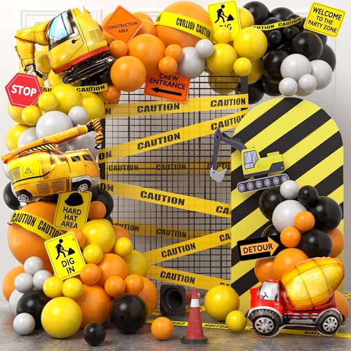 SNLN 151Pcs Construction Party Decorations Birthday Supplies Construction Balloon Arch Caution Tape Caution Sticker Truck Foil Balloon Boy Kid Build Theme Birthday Party Decoration - Image 1