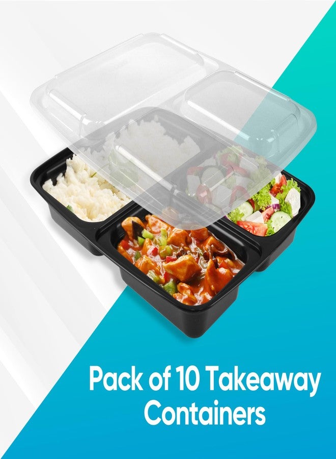 Asab 10 Meal Prep Containers - BPA Free Plastic - Microwave, Freezer and Dishwasher Safe - Reusable Takeaway Food Storage Boxes with Lids - 3 Compartments - Image 2