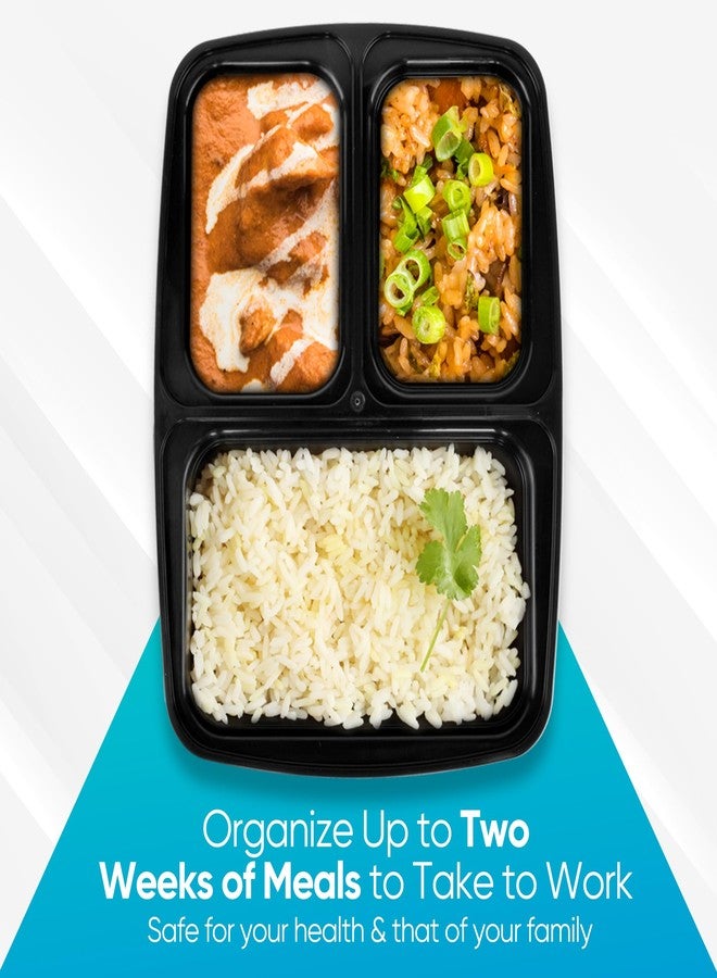 Asab 10 Meal Prep Containers - BPA Free Plastic - Microwave, Freezer and Dishwasher Safe - Reusable Takeaway Food Storage Boxes with Lids - 3 Compartments - Image 3
