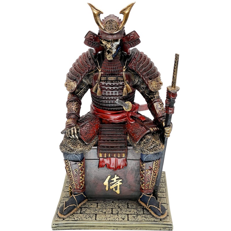 LOOYAR Medieval Ancient Samurai Undead Warrior Resin Statue Ornament Figurine Craft for Home Living Room Porch Decoration Office Desk Desktop Table Arrangement Gift (Red Glod) - Image 2