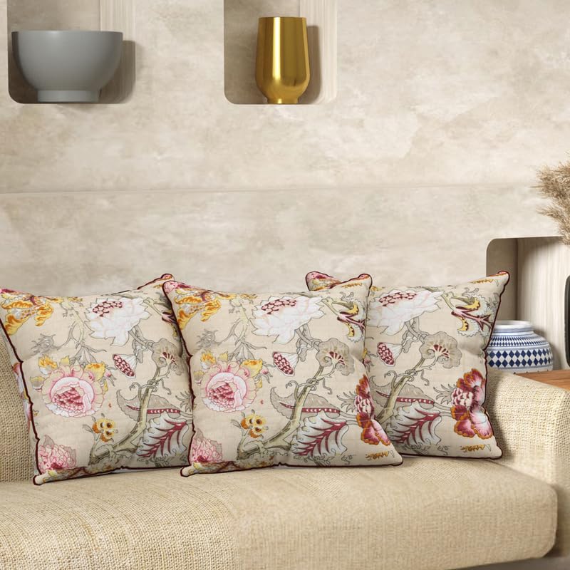 EasyGoods India Premium Cotton Cushion Covers 16x16 Inch | Soft Durable Fabric | Elegant Printed Covers for Sofa & Living Room | Hidden Zipper | Set of 3 - Image 1
