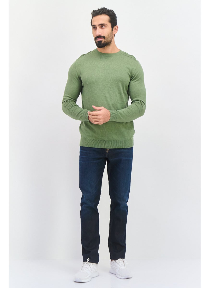 Selected Homme Men Crew Neck Long Sleeve Knitted Sweater, Green Heather  - Image 3