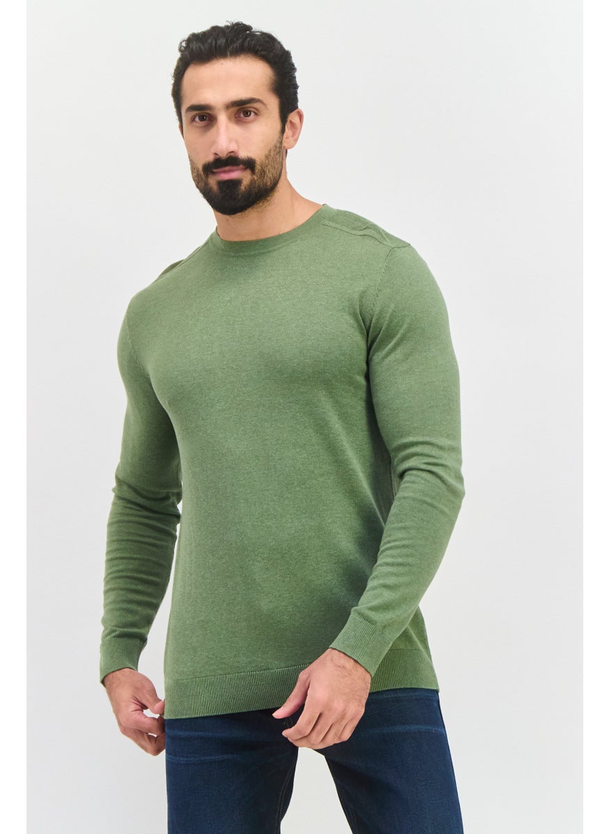 Selected Homme Men Crew Neck Long Sleeve Knitted Sweater, Green Heather  - Image 1