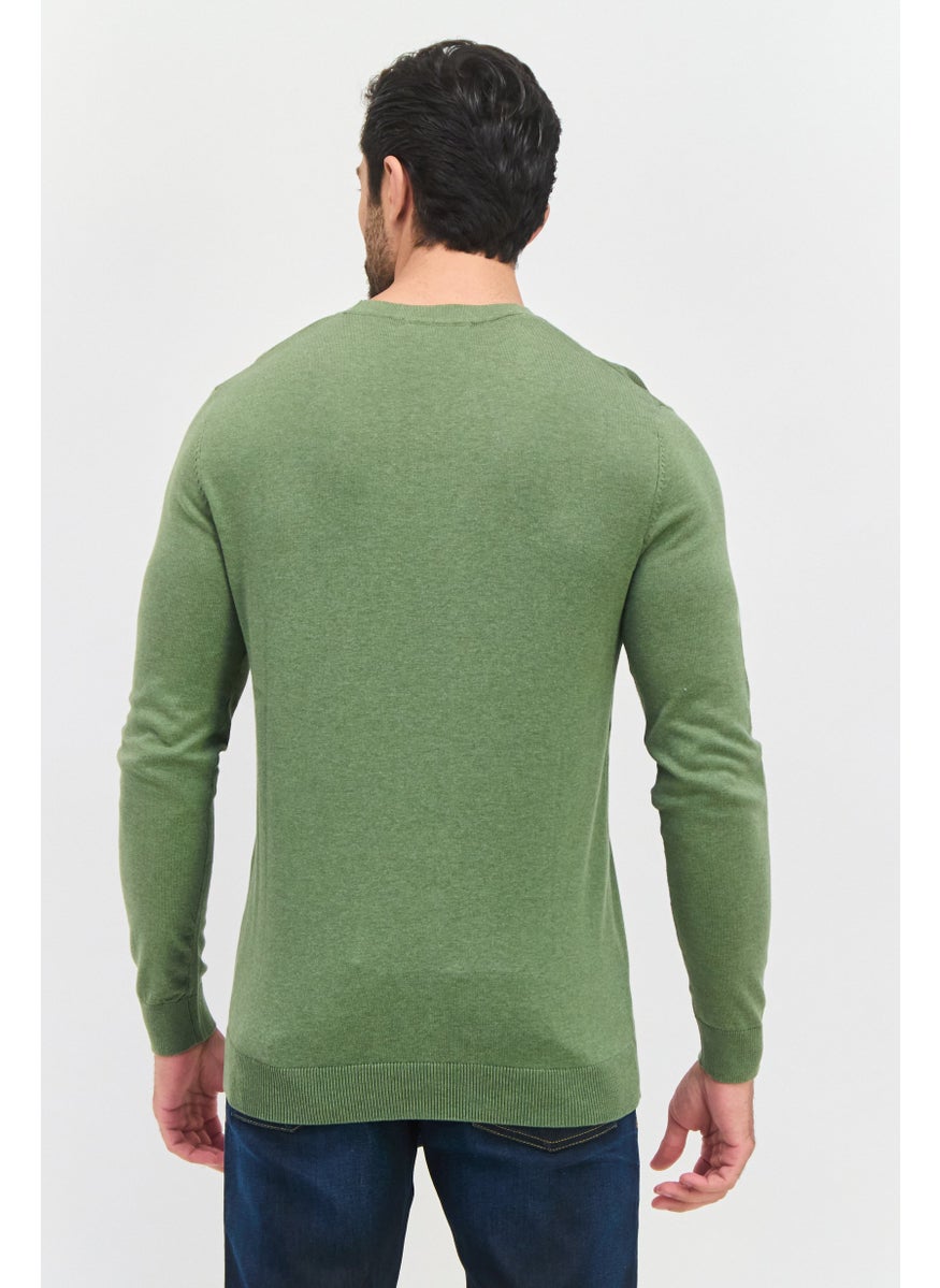 Selected Homme Men Crew Neck Long Sleeve Knitted Sweater, Green Heather  - Image 2