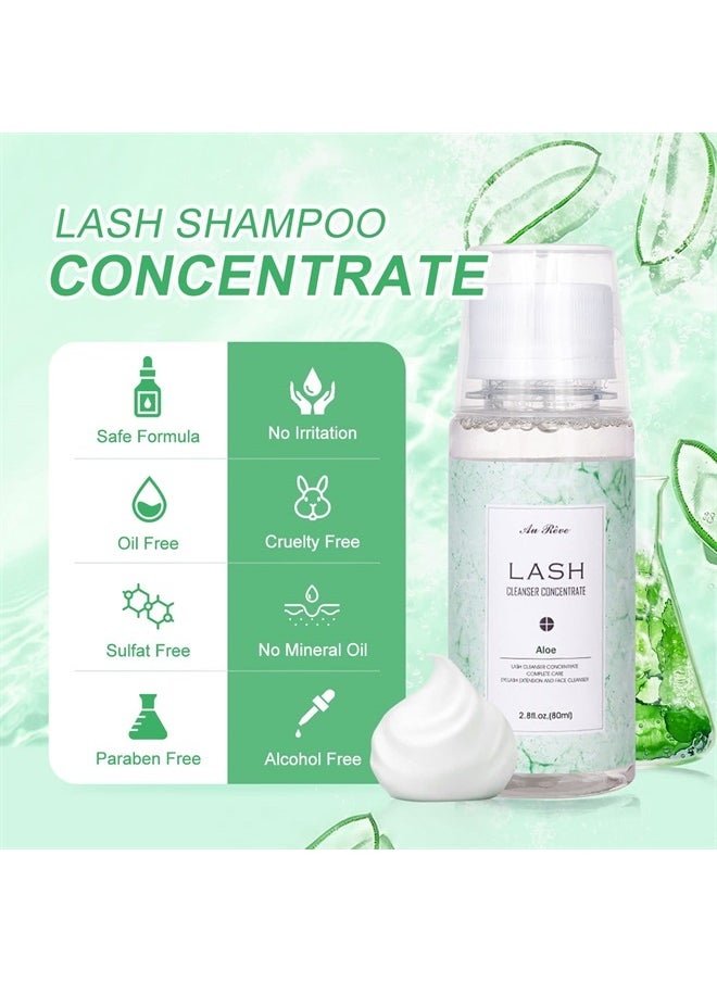AuReve - Lash Shampoo Eyelash Cleanser Concentrate Lash Extensions 80ml DIY Foaming Cleanser for Prolong Eyelash Salon Home Care, Paraben & Sulfate Free Non-lrritating, Makes 60ml Bottles Lash Shampoo (Aloe) - Image 1