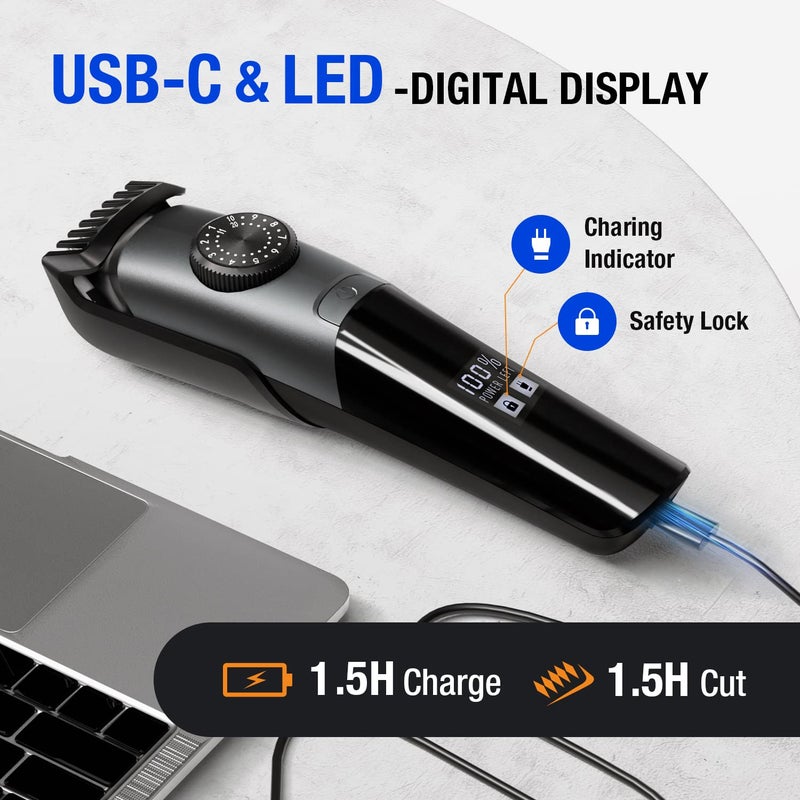 SUPRENT Beard Trimmer for Men Waterproof, IPX7 Professional Mustache Trimmer, 39 Built-in Adjustable Precise Lengths, Cordless USB C Rechargeable & LED Display - Image 5