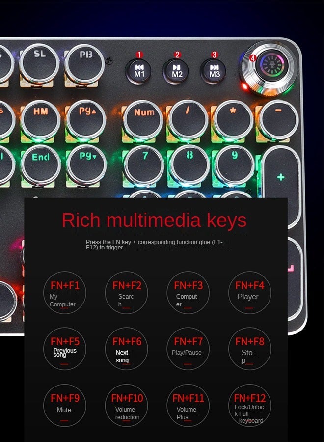 KNOBON 104-Key Multimedia Mechanical Keyboard Retro Punk Key Cap RGB Mechanical Wired Keyboard - Image 5