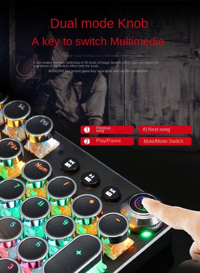 KNOBON 104-Key Multimedia Mechanical Keyboard Retro Punk Key Cap RGB Mechanical Wired Keyboard - Image 4