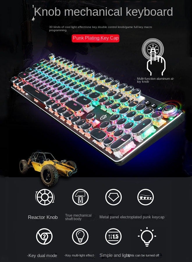 KNOBON 104-Key Multimedia Mechanical Keyboard Retro Punk Key Cap RGB Mechanical Wired Keyboard - Image 2