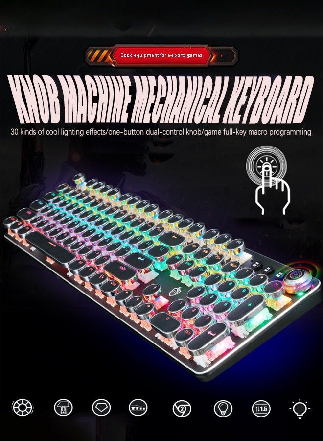KNOBON 104-Key Multimedia Mechanical Keyboard Retro Punk Key Cap RGB Mechanical Wired Keyboard - Image 1