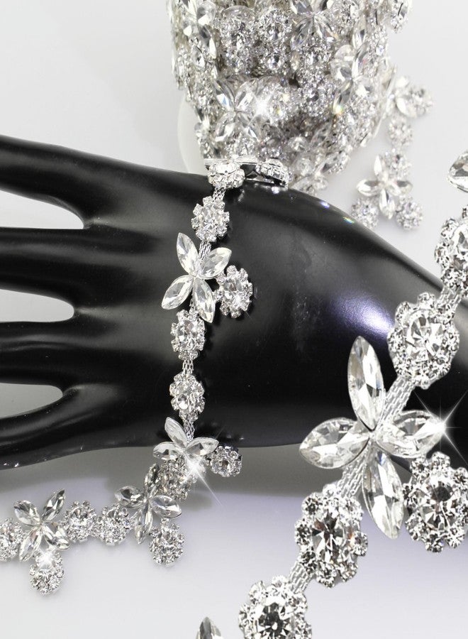 PEARLY JUN 1 Yard Crystal Rhinestone Dense Chain Rhinestone Trim Decoration for Sewing Crocodile Shoes, Clothes Mugs, for Craft Jewelry, Wedding Bouquets DIY Decoration. (ML097-silver) - Image 1