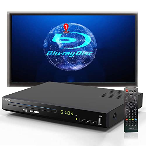 LONPOO Blu Ray DVD Player,Full HD Blu-ray Disc Player CD Players with Easy Hook Up and User Friendly, 1080P Home Theater DVD Player with HDMI Output, Support HDD and USB Playback - Image 1