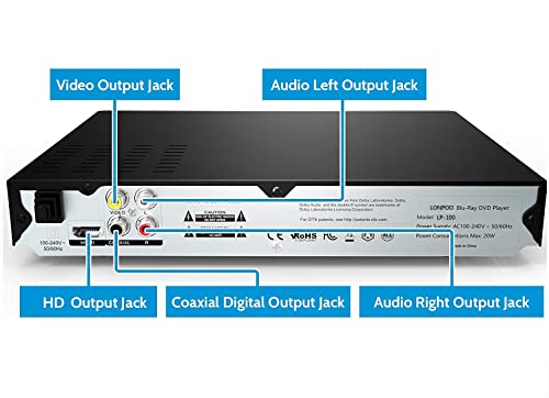 LONPOO Blu Ray DVD Player,Full HD Blu-ray Disc Player CD Players with Easy Hook Up and User Friendly, 1080P Home Theater DVD Player with HDMI Output, Support HDD and USB Playback - Image 5