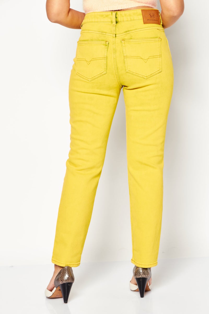 DIESEL Women Slim Fit Washed Denim Jeans, Yellow - Image 4