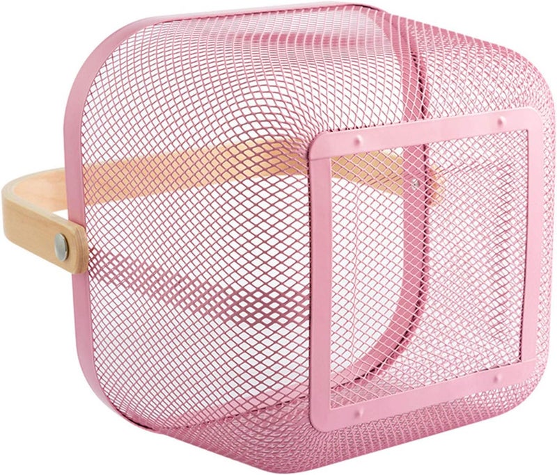 AJIODA Metal Mesh Steel Basket, Storage Organizer Basket Multi-functional Hanging Kitchen Baskets Fruit Basket Bin with Bamboo Handle for Kitchen Bathroom Picnic Shopping Decor Cabinet Home, Pink - Image 3