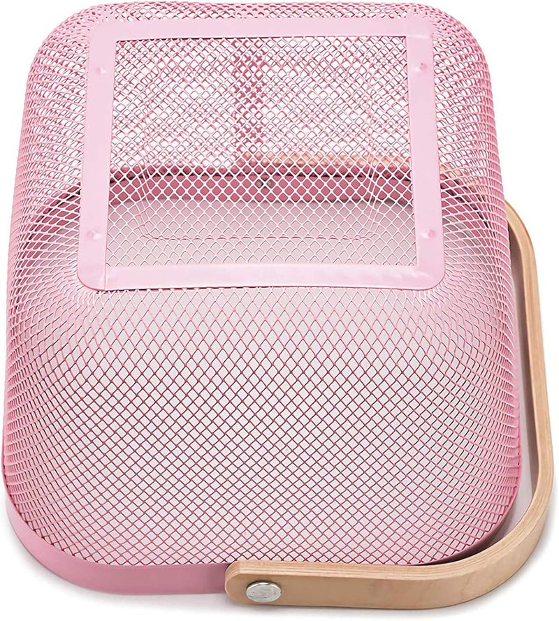 AJIODA Metal Mesh Steel Basket, Storage Organizer Basket Multi-functional Hanging Kitchen Baskets Fruit Basket Bin with Bamboo Handle for Kitchen Bathroom Picnic Shopping Decor Cabinet Home, Pink - Image 4