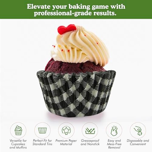 Regency Wraps Greaseproof Professional Grade Baking Cups, Pack of 40, Standard Liners, Black Gingham, for Cupcakes, Muffins, Candy, Non Stick - Image 2