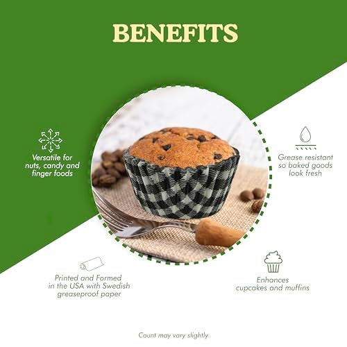 Regency Wraps Greaseproof Professional Grade Baking Cups, Pack of 40, Standard Liners, Black Gingham, for Cupcakes, Muffins, Candy, Non Stick - Image 4