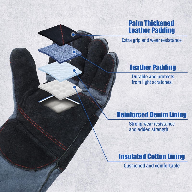 IC ICLOVER Animal Handling Gloves Snake Bite Proof, Double Leather Padding Reinforced Palm & Fingers Protection for Grabbing Snake Reptile Bird Falcon Handling, Cat Dog Training Anti Scratch - 16inch - Image 4