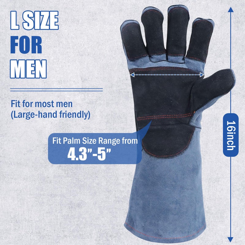 IC ICLOVER Animal Handling Gloves Snake Bite Proof, Double Leather Padding Reinforced Palm & Fingers Protection for Grabbing Snake Reptile Bird Falcon Handling, Cat Dog Training Anti Scratch - 16inch - Image 2