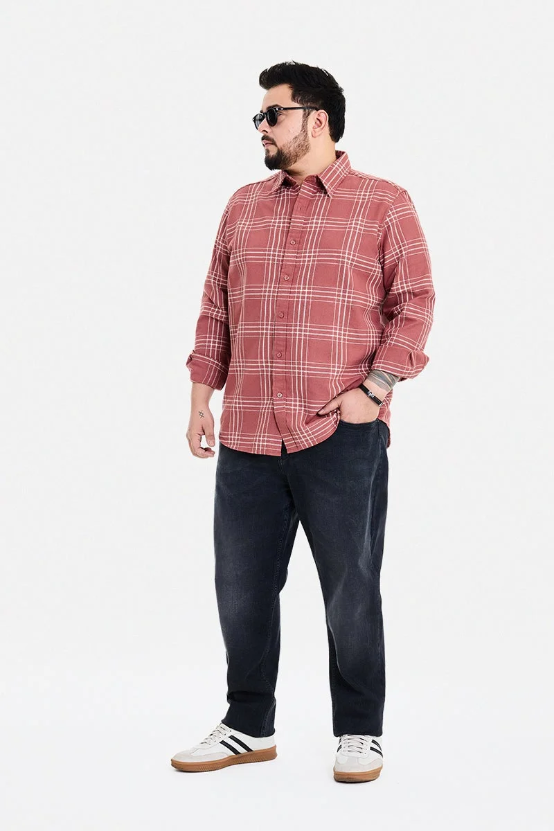 SNITCH Rust Checkered Long Sleeve Regular Fit Casual Plus Size Shirt