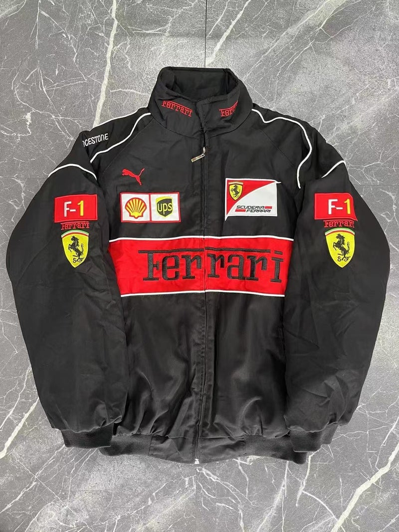 Generic F1 Embroidered Racing Suit Cotton Long Sleeve Casual (black method) (embroidery plus cotton) 
