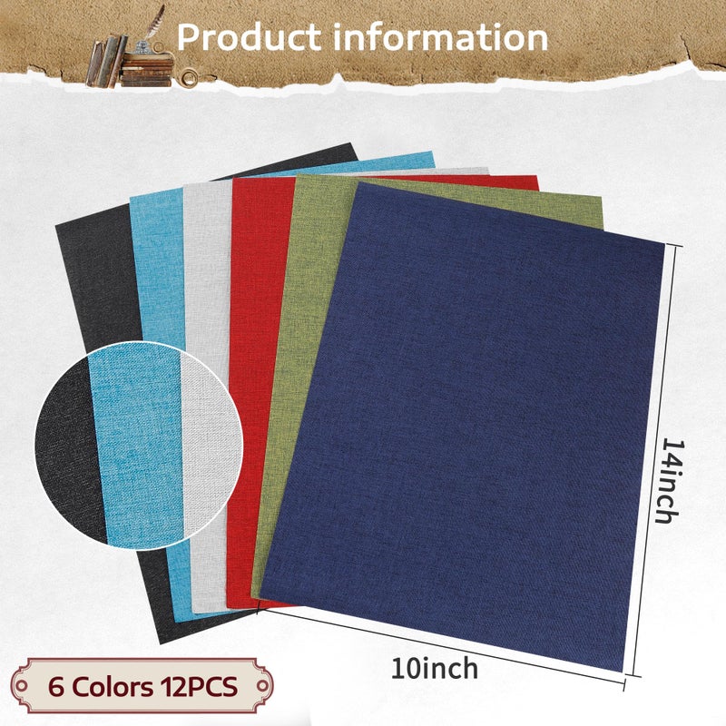 Varpotle 12Pcs Book Cloth for Book Binding, 14x10â€ 6 Colors Fabric Surface and Paper Backed Book Binding Materials, Binding Fabric for DIY Covers, No Fraying, Pre-Cut & Ready to Use (A) - Image 2