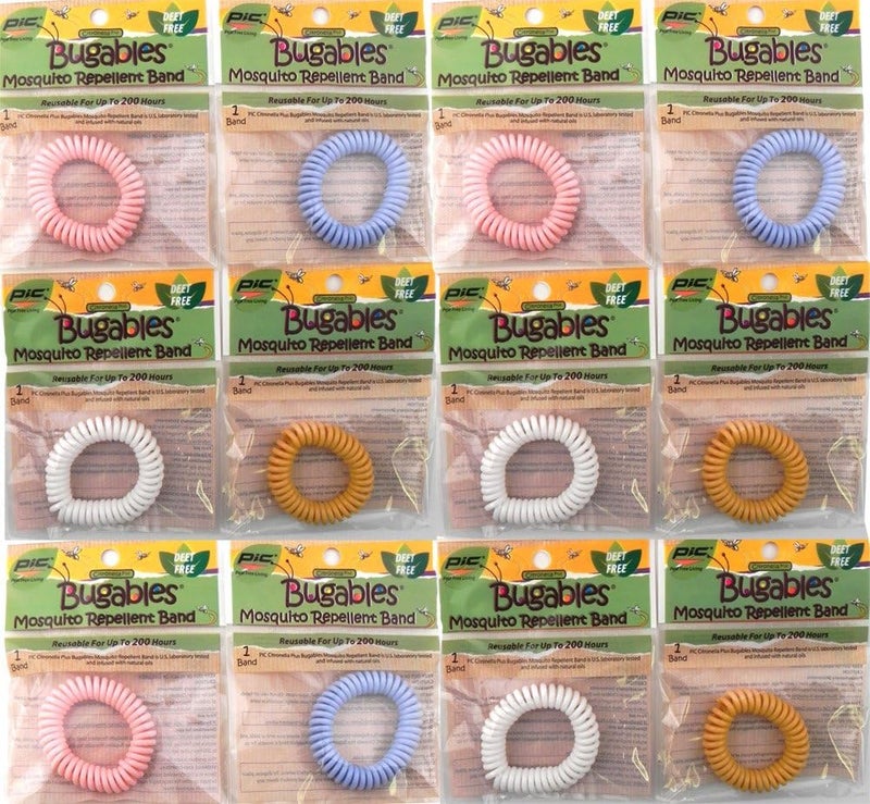 PIC 12 Colorful BUGABLES Bug Insect Mosquito Repellent Repelling Spiral Bracelet Wristband Ankle Band. DEET Free Non-Toxic. Citronella + Reusable for Up to 200 Hours.