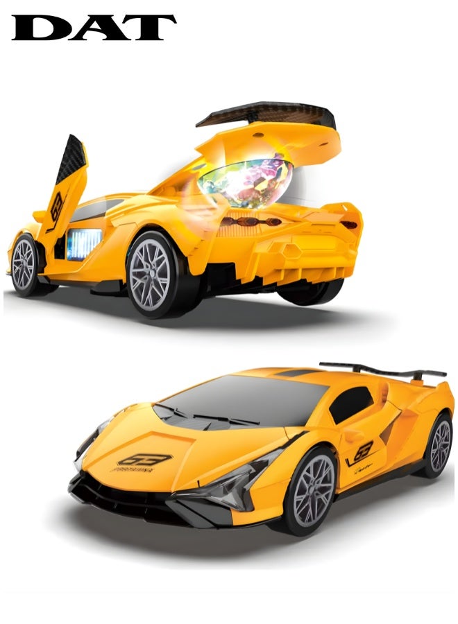 DAT Racing Car Toy with Door Lights & Music, 1:18 Scale, 360° Rotation, Yellow, for Kids 3+ Indoor Play - Image 1