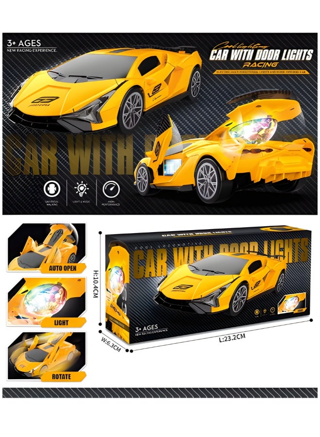 DAT Racing Car Toy with Door Lights & Music, 1:18 Scale, 360° Rotation, Yellow, for Kids 3+ Indoor Play - Image 5