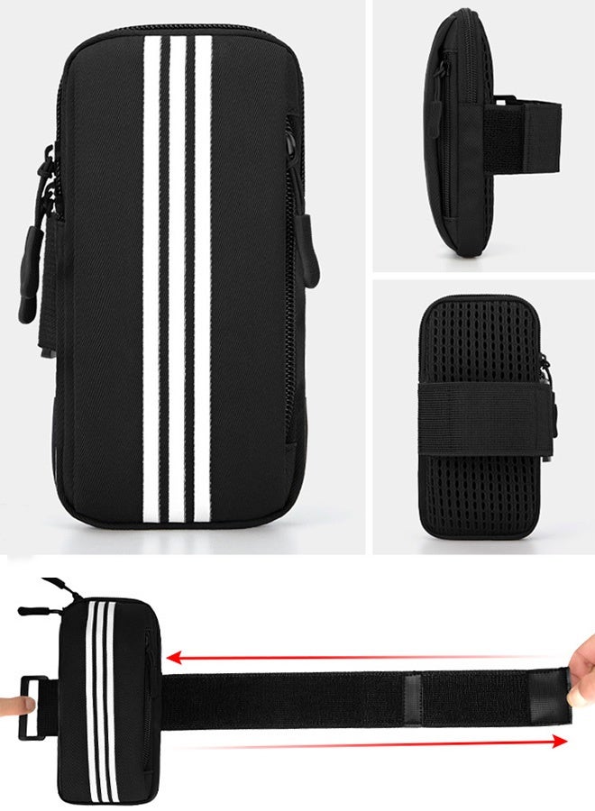 Cell Phone Arm Band Mobile Phone Holder Sports Arm Bag, Waterproof Running Phone Arm Case Armband with Multi-layer Pockets, Outdoor Running Bag for Smartphones , Black - Image 4