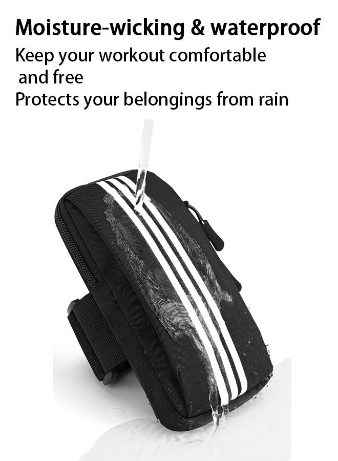 Cell Phone Arm Band Mobile Phone Holder Sports Arm Bag, Waterproof Running Phone Arm Case Armband with Multi-layer Pockets, Outdoor Running Bag for Smartphones , Black - Image 2