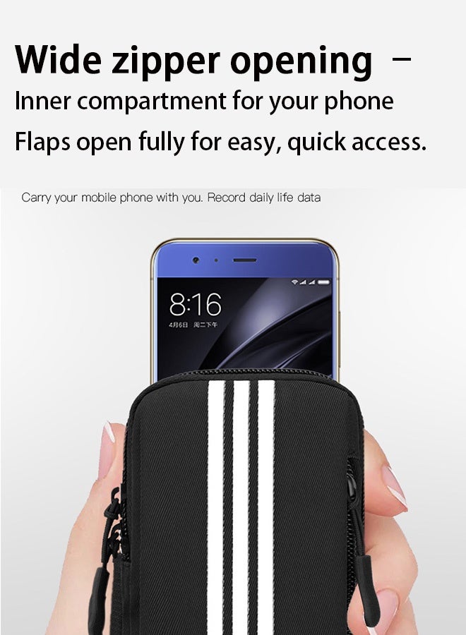 Cell Phone Arm Band Mobile Phone Holder Sports Arm Bag, Waterproof Running Phone Arm Case Armband with Multi-layer Pockets, Outdoor Running Bag for Smartphones , Black - Image 5