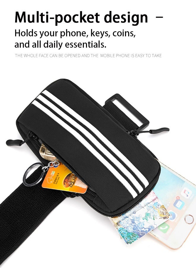 Cell Phone Arm Band Mobile Phone Holder Sports Arm Bag, Waterproof Running Phone Arm Case Armband with Multi-layer Pockets, Outdoor Running Bag for Smartphones , Black - Image 3