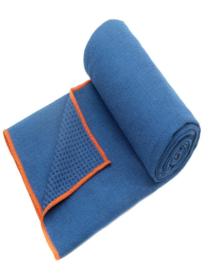 Eunzel Hot Yoga Towel - Microfiber Non Slip Yoga Mat Towel Sweat Absorbent Towel for Hot Yoga, Pilates and Fitness 72" x 24", Steel Blue/Orange - Image 2
