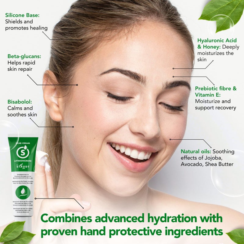 STAUDT Scar Cream - Skin Healing Cream with Vitamin E, Honey, Hyaluronic Acid, Silicone - Eczema Lotion for scars caused by Skin Rashes, Body Acne, Burns, Wounds, Stretch Marks, Diaper Rash, Insect Bites - Image 3