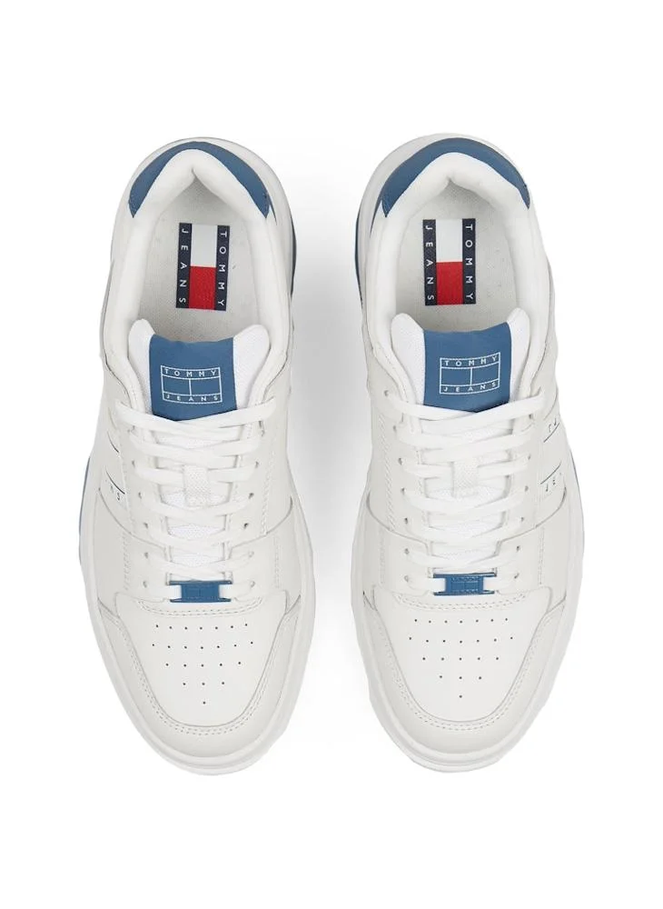 تومي جينز Lace Up Low Top Leather Sneakers