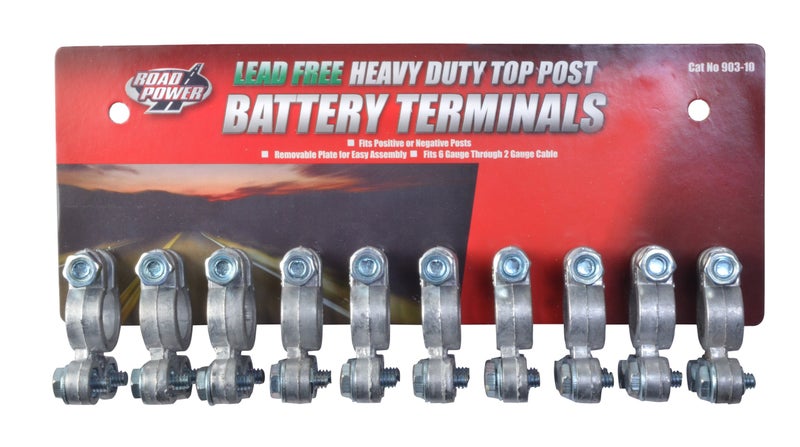 Road Power 903-10 Top Post Battery Terminal, 10-Pack, Chrome, 6 and 12-Volt