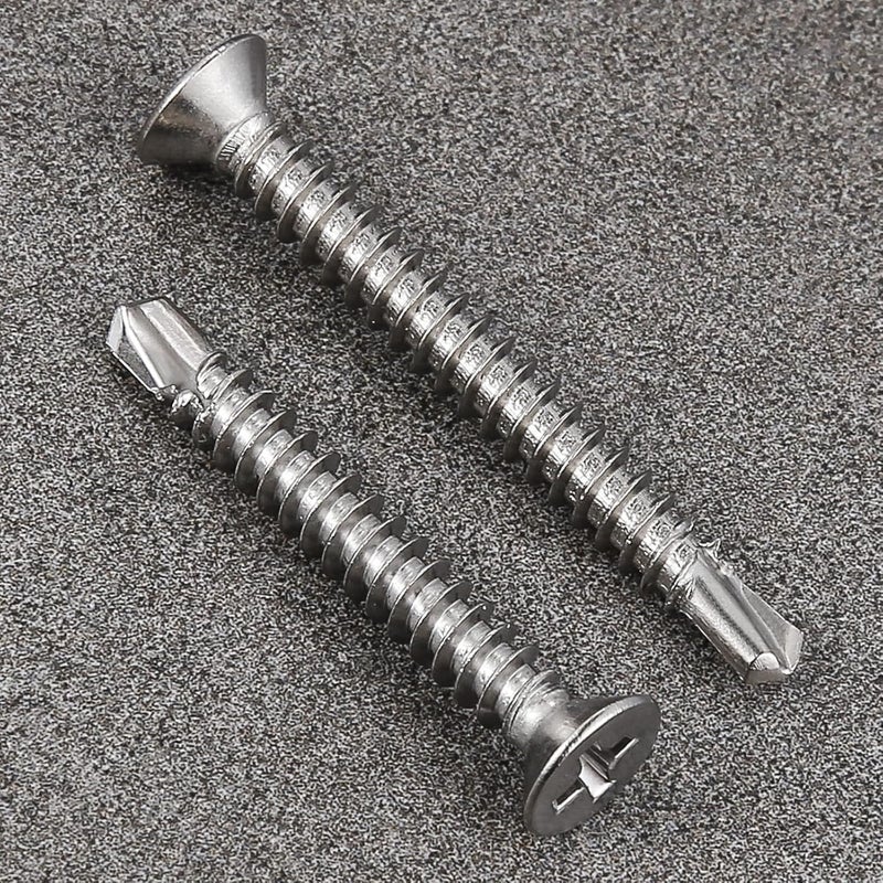 Wensilon Store （200pcs）#8×1-1/2”براغي ذاتية الحفر من الفولاذ المقاوم للصدأ 410 برأس مسطح عالية القوة سريعة الحفر - Image 3