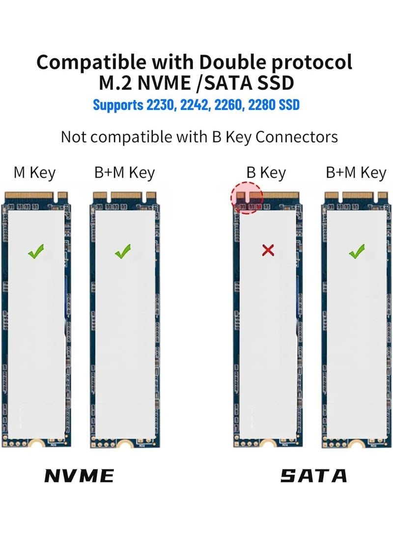 SSK حاوية NVMe من الألمنيوم M.2 إلى USB قارئ NVMe SATA SSD، بدون أدوات USB 3.2 Gen 2 10Gbps NVMe PCI-E 6Gbps SATA M-Key / B+M Key محول خارجي للقرص الصلب SSD مع UASP Trim، لدعم SSDs 2242 2260 2280 - Image 2