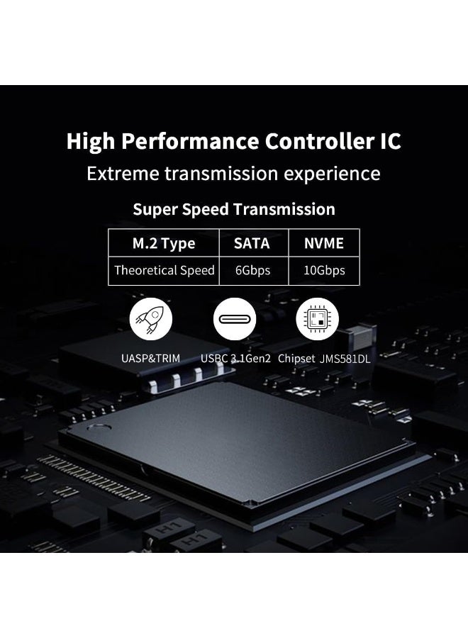 SSK حاوية NVMe من الألمنيوم M.2 إلى USB قارئ NVMe SATA SSD، بدون أدوات USB 3.2 Gen 2 10Gbps NVMe PCI-E 6Gbps SATA M-Key / B+M Key محول خارجي للقرص الصلب SSD مع UASP Trim، لدعم SSDs 2242 2260 2280 - Image 5