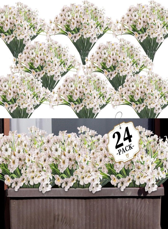 ColoPlay 24 White Bundles Artificial Flowers for Outdoors/Indoors Fake Flowers Plants for Indoor Outside Garden Porch Window Box Home Wedding Farmhouse - Image 1