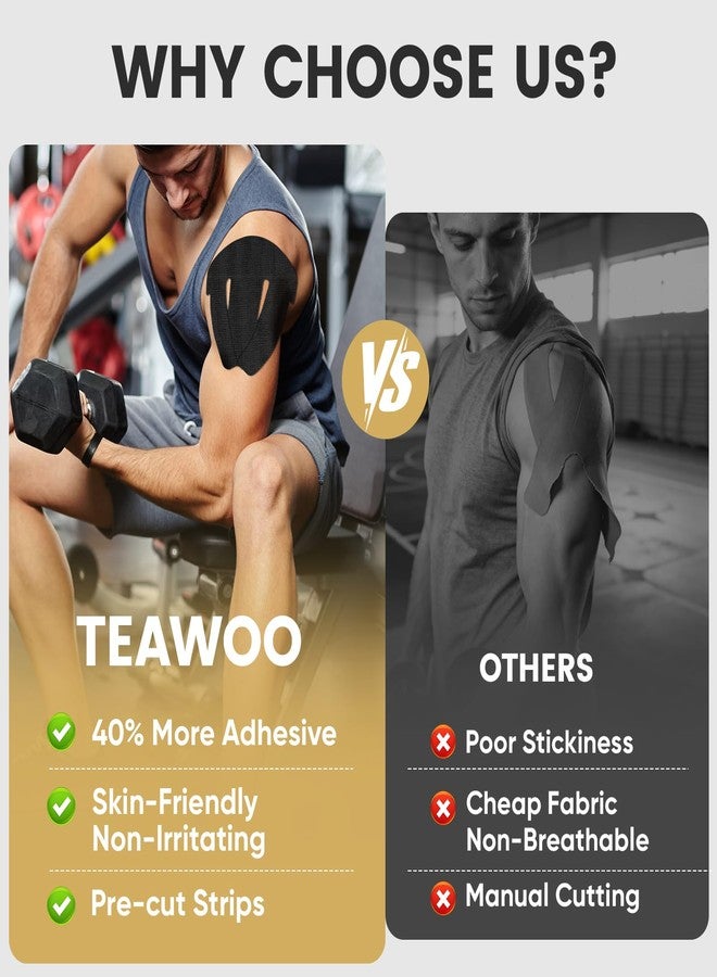 تيوو شريط كينيزيولوجي مقطوع مسبقًا من TEAWOO للكتف (15 قطعة) - مقاوم للماء وجيد التهوية، رياضي، يتميز بالتصاق ومرونة محسّنين، دعم لتخفيف آلام الكتف للرياضة والاستخدام اليومي (أسود، بيج، أزرق) - Image 3