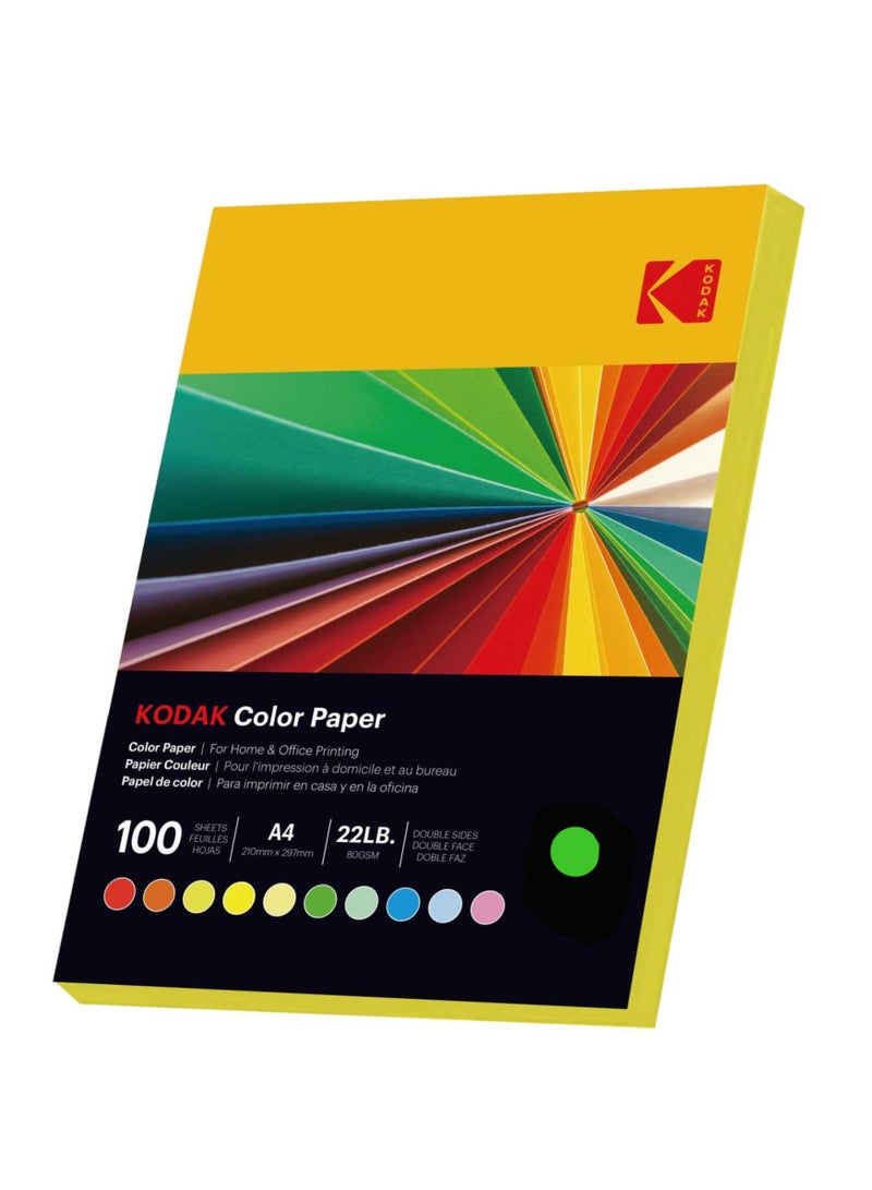 Kodak Color Paper Double Sides A4 (210x297mm) 100 Sheets 80 GSM LIGHT LIGHT GREEN  - Image 1