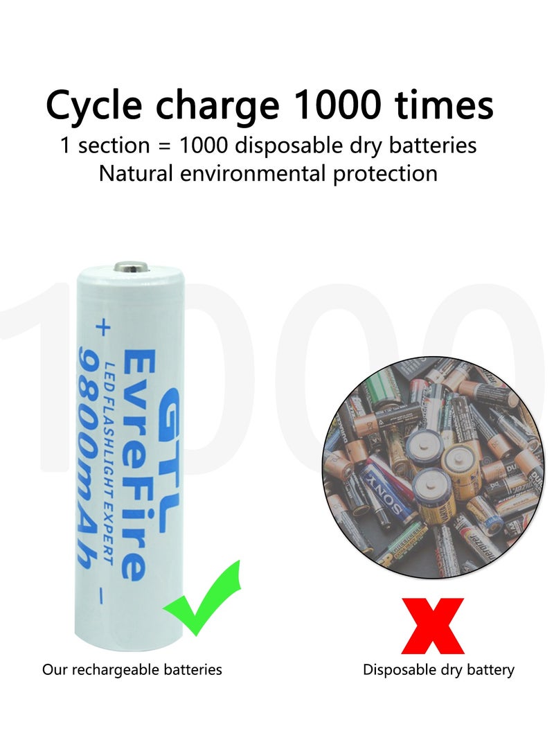 9800mAh 18650 Battery with 2 bay Charger for Rechargeable Batteries 3.7V Li-ion TR IMR 18650 14500 16340(RCR123) Red/Green Display, USB Intelligent Universal Rechargeable Battery Charger - Image 2