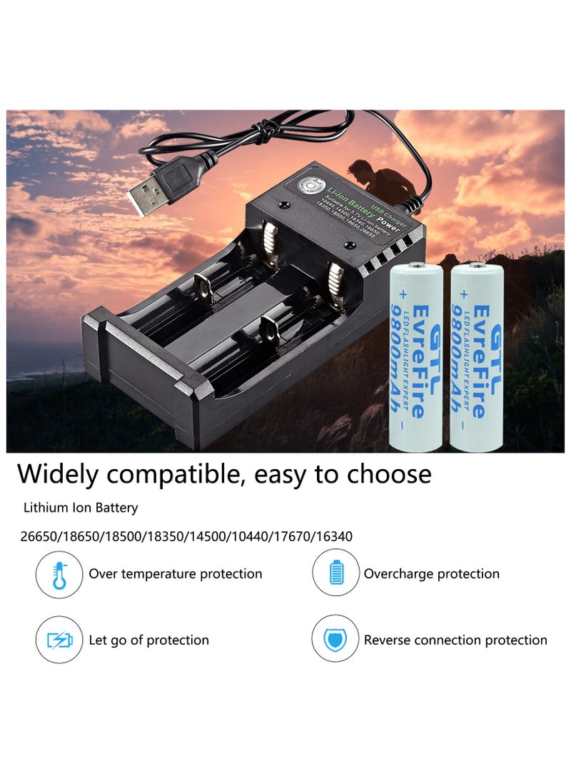 9800mAh 18650 Battery with 2 bay Charger for Rechargeable Batteries 3.7V Li-ion TR IMR 18650 14500 16340(RCR123) Red/Green Display, USB Intelligent Universal Rechargeable Battery Charger - Image 4