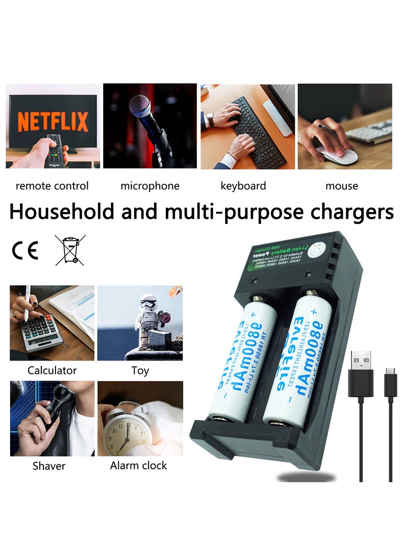 9800mAh 18650 Battery with 2 bay Charger for Rechargeable Batteries 3.7V Li-ion TR IMR 18650 14500 16340(RCR123) Red/Green Display, USB Intelligent Universal Rechargeable Battery Charger - Image 5