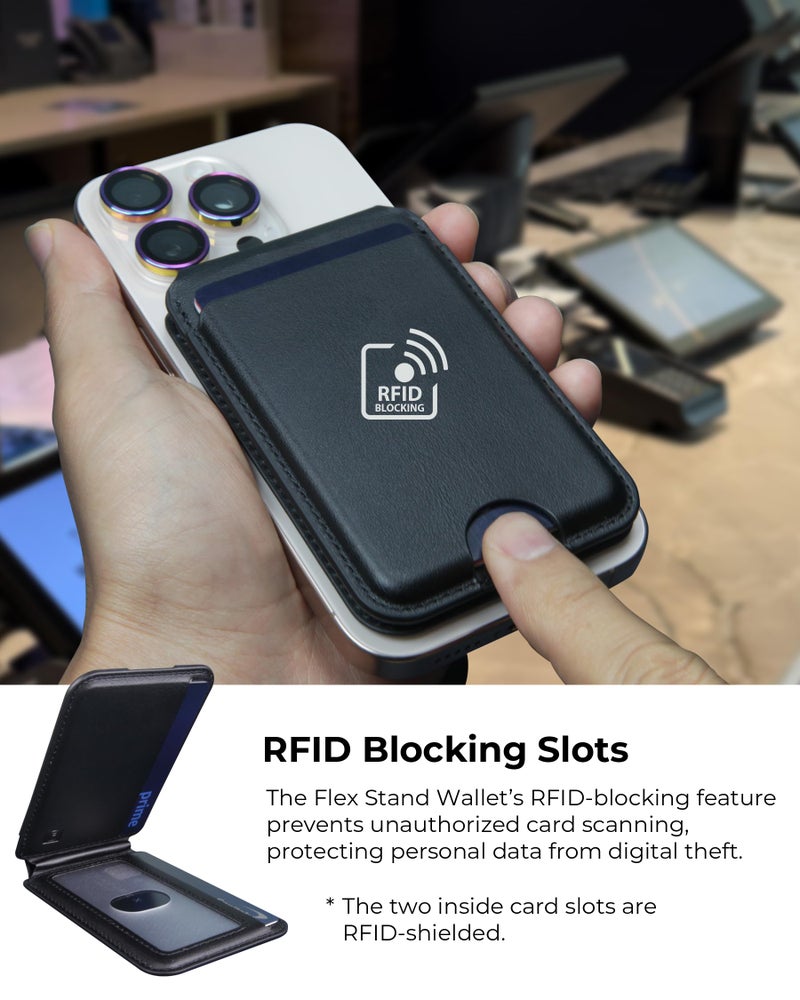Upcommon Enclave Wallet Stand for iPhone 17/16/15/14/13/12 Series, Compatible with MagSafe, Magnetic 5 Card Holder, Adjustable Stand, RFID Blocking, Microfiber Leather (Black) - Image 5