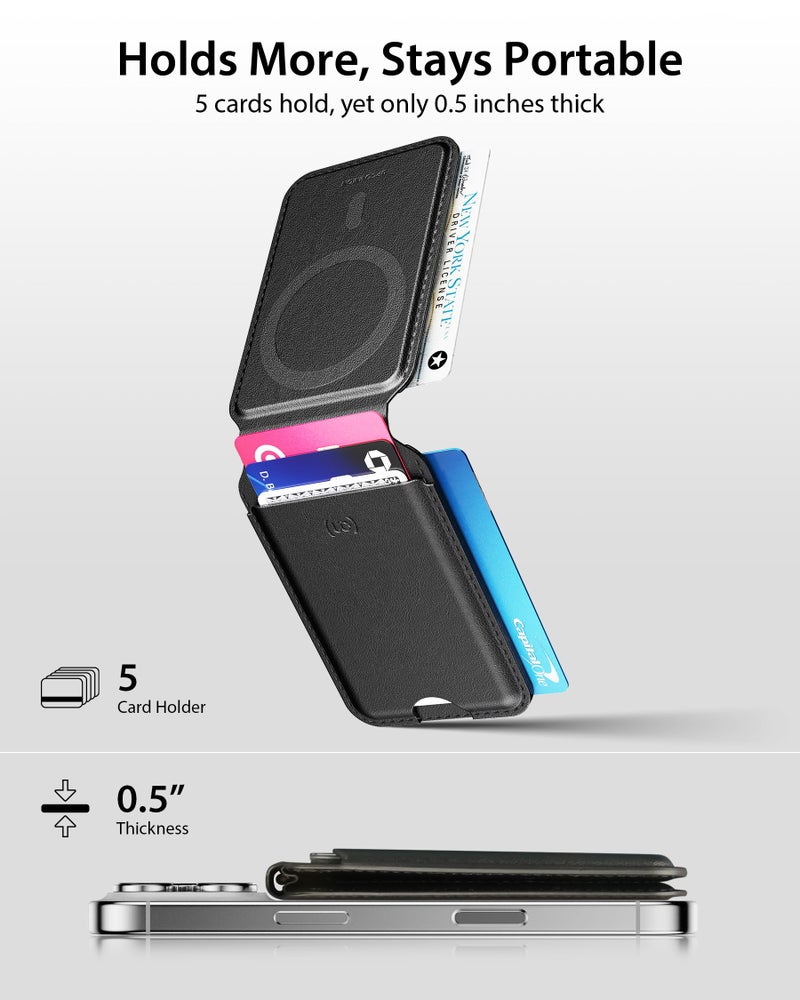 Upcommon Enclave Wallet Stand for iPhone 17/16/15/14/13/12 Series, Compatible with MagSafe, Magnetic 5 Card Holder, Adjustable Stand, RFID Blocking, Microfiber Leather (Black) - Image 3